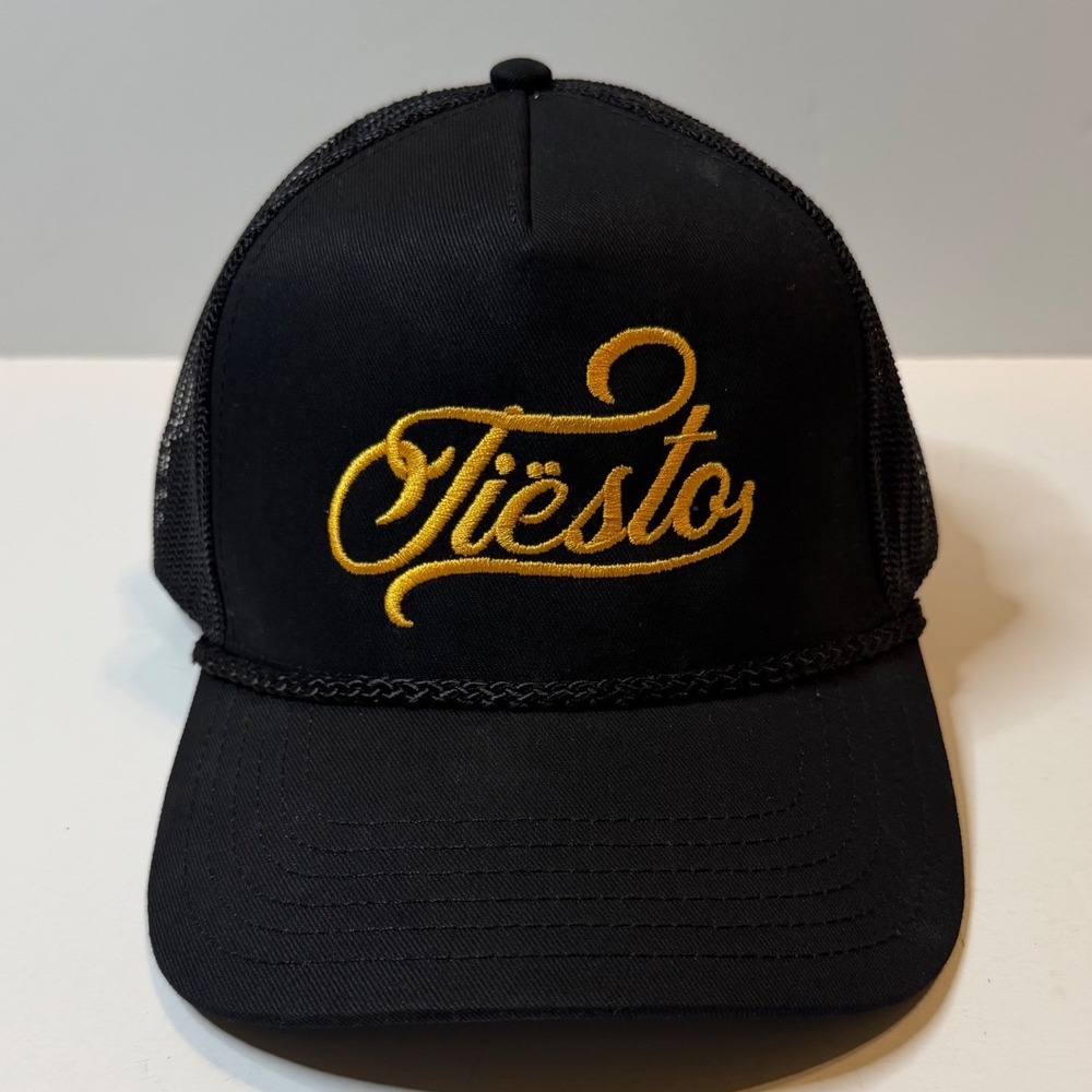 Tiesto Trucker Hat OSFM Black Gold Embroidered Mesh Snapback EDM Cap Rare NWOT
